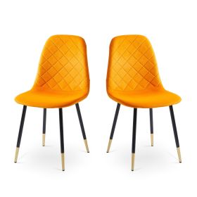 Orange Velvet Tufted Accent Chairs with Golden Color Metal Legs, Modern Dining Chairs for Living Room,Set of 2