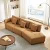 120'' Real Leather Sofa, Modern Modular Sectional Couch, Button Tufted Seat Cushion for Living room, Apartment & Office.(Dark Yellow)