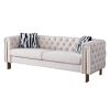 Modern Living Room Sofa Linen Square Arm Sofa, 84.25" W Couch, Beige