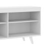 58 Inch Handcrafted Wood TV Media Entertainment Center Console, 4 Open Compartments, Angled Legs, White