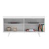 58 Inch Handcrafted Wood TV Media Entertainment Center Console, 4 Open Compartments, Angled Legs, White