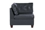 Contemporary Genuine Leather Black Tufted 6pc Modular Sectional Set 3x Corner Wedge 2x Armless Chair 1x Ottoman Living Room Furniture Sofa Couch