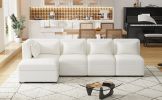 Free-Combined Sectional Sofa 5-seater Modular Couches with Storage Ottoman, 5 Pillows for Living Room, Bedroom, Office, Cream