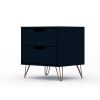 Manhattan Comfort Rockefeller 2.0 Mid-Century- Modern Nightstand with 2-Drawer in Tatiana Midnight Blue