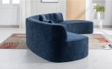 136.6" Stylish Curved sofa Sectional Sofa Chenille Fabric Sofa Couch with Three Throw Pillows for Living Room, Blue