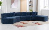 136.6" Stylish Curved sofa Sectional Sofa Chenille Fabric Sofa Couch with Three Throw Pillows for Living Room, Blue