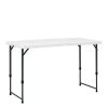 4 Foot Adjustable Height Folding Plastic Table, Indoor Outdoor White Granite