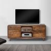 55 Inch TV Media Entertainment Center Console, Mango Wood, 2 Doors, Warm Brown