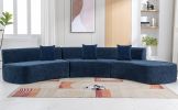 136.6" Stylish Curved sofa Sectional Sofa Chenille Fabric Sofa Couch with Three Throw Pillows for Living Room, Blue
