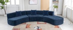 136.6" Stylish Curved sofa Sectional Sofa Chenille Fabric Sofa Couch with Three Throw Pillows for Living Room, Blue