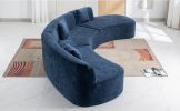 136.6" Stylish Curved sofa Sectional Sofa Chenille Fabric Sofa Couch with Three Throw Pillows for Living Room, Blue
