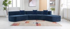 136.6" Stylish Curved sofa Sectional Sofa Chenille Fabric Sofa Couch with Three Throw Pillows for Living Room, Blue