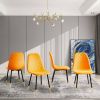 Orange Velvet Tufted Accent Chairs with Golden Color Metal Legs, Modern Dining Chairs for Living Room,Set of 2