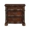 Classic Traditional Nightstand of 3 Drawers Cherry Finish Carving Wooden Bedroom Furniture 1pc