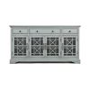 Koi 60 Inch Acacia Wood TV Media Entertainment Center Console, 4 Glass Doors, Crossed Wood Design, Dove Gray