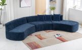 136.6" Stylish Curved sofa Sectional Sofa Chenille Fabric Sofa Couch with Three Throw Pillows for Living Room, Blue