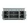 Koi 60 Inch Acacia Wood TV Media Entertainment Center Console, 4 Glass Doors, Crossed Wood Design, Dove Gray
