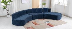 136.6" Stylish Curved sofa Sectional Sofa Chenille Fabric Sofa Couch with Three Throw Pillows for Living Room, Blue