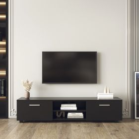 Black TV Stand for 70 Inch TV Stands, Media Console Entertainment Center Television Table, 2 Storage Cabinet with Open Shelves for Living Room Bedroom (Color: Black)