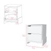 Nightstand Brookland, Bedside Table with Double Drawers and Sturdy Base, White Finish